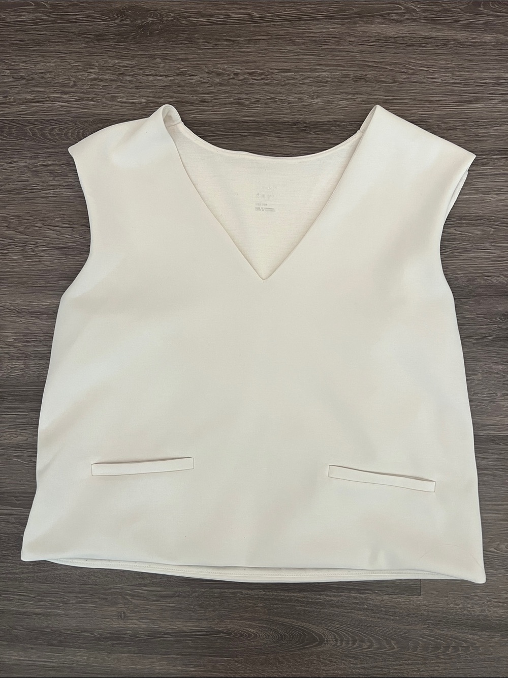 a new day Cream V-Neck Sleeveless Tank with Front Welt Pockets